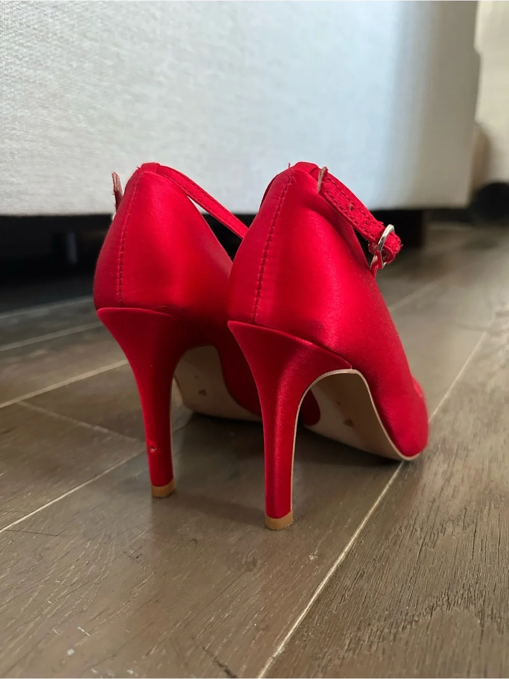 Red T-Strap Pointed Toe Pumps - Women